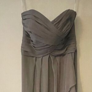 David’s Bridal Long Strapless Chiffon Dress, Size 8, light gray